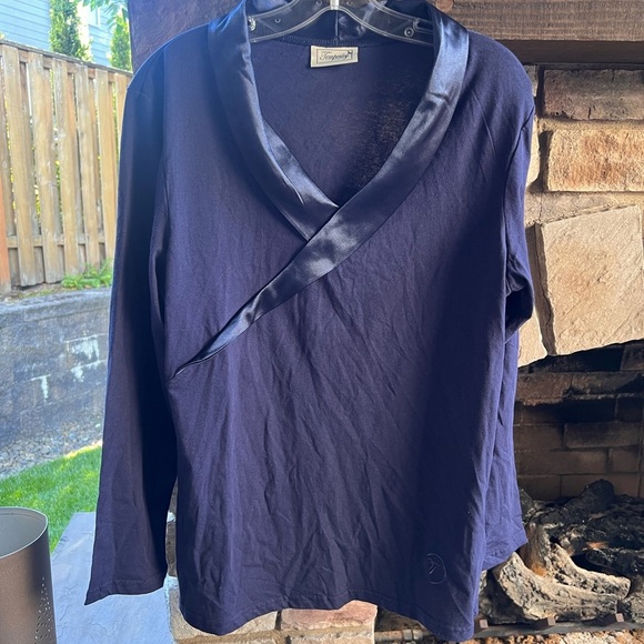 Temperley London Navy Blue Satin Collar Long Sleeve Top Medium - Picture 2 of 6